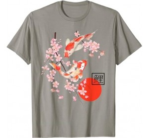 Cherry Blossom Shirt Japanese Koi Carp Fish Sakura Graphic T-Shirt